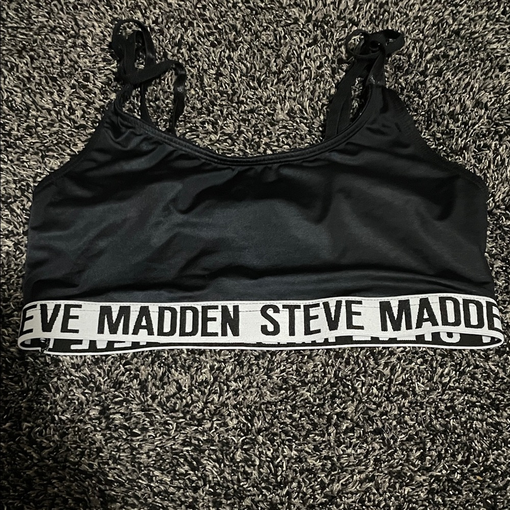 Steve Madden Black Sports Bra with Logo Band